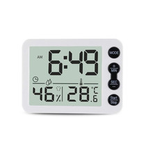 Multifunctional Indoor Thermometer And Hygrometer Large Screen Alarm Clock Kitchen Electronic Countdown Timer(White Shell Black Button)