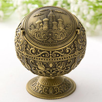 Retro Metal Spherical Ashtray With Lid Home Living Room Decoration Ornaments(Copper Castle)