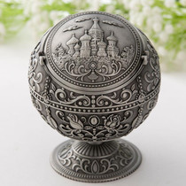 Retro Metal Spherical Ashtray With Lid Home Living Room Decoration Ornaments(Tin Color Castle)