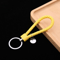 Woven Leather Cord Keychain Car Pendant Leather Key Ring Baotou With Small Round Piece(Yellow)