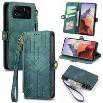 For Xiaomi Mi 11 Ultra Geometric Zipper Wallet Side Buckle Leather Phone Case(Green)