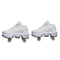 Two-Purpose Skating Shoes Deformation Shoes Double Row Rune Roller Skates Shoes, Size: 38(High-top With Light (White))