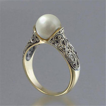 Women Retro Style Inlaid Delicate Synthetic Pearl Ring Jewelry(5)