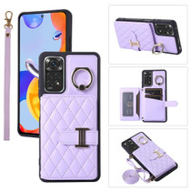 For Xiaomi Redmi Note 11 Horizontal Card Bag Ring Holder Phone Case with Dual Lanyard(Purple)