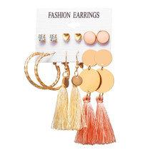 Women Long Tassel Stud Earrings Set Bohemian Flower Heart Earring(B11-02-06)