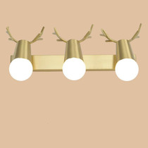 three heads  Copper Antler Wall Lamp Mirror Headlight Living Room Stairs Light Creative Bedroom Bedside Lamp(white light 5W)