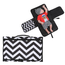 Portable Baby Changing Mat Multifunctional Baby Changing Table Waterproof Bag(Black And White Waves)