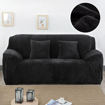 Plush Fabric Sofa Cover Thick Slipcover Couch Elastic Sofa Covers Not Include Pillow Case, Specification:2 seat 145-185cm(Black)