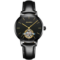 JIN SHI DUN 8812 Women Simple Hollowed Waterproof Automatic Mechanical Watch(Black Leather Strip)