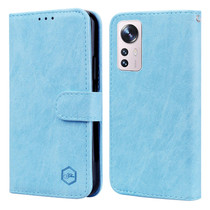 For Xiaomi 12 Pro Skin Feeling Oil Leather Texture PU + TPU Phone Case(Light Blue)