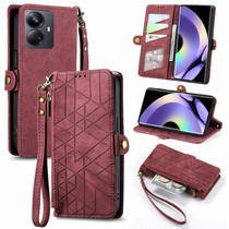 For Realme 10 Pro+ Geometric Zipper Wallet Side Buckle Leather Phone Case(Red)