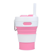 350ML Folding Portable Silicone Telescopic Drinking Coffee Cup Multi-function Silica Cup Travel(Pink)