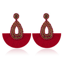 Bohemian Tassel Earrings Female Ethnic Style Rice Bead Earrings(Red)