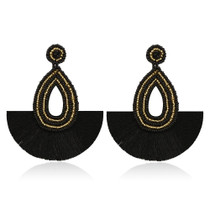 Bohemian Tassel Earrings Female Ethnic Style Rice Bead Earrings(Black)