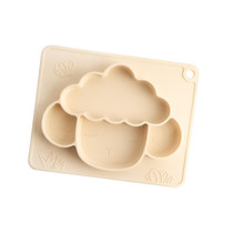 M010094 Children Silicone Dinner Plate Gridded Anti-Fall Eating Bowl Baby Cartoon Complementary Food Non-Slip Suction Cup Bowl(Beige)