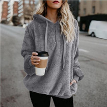 Long-sleeved Hooded Solid Color Women Sweater Coat (Color:Dark Gray Size:XXXL)