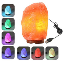 USB Power Himalayan Crystal Rock Salt Desk Lamp Night Light With Wood Base & E14 Bulb & Switch, Size:2-3kg(Colorful Light)
