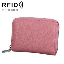 KB205 Antimagnetic RFID Litchi Texture Leather Zipper Large-capacity Card Holder Wallet(Pink)