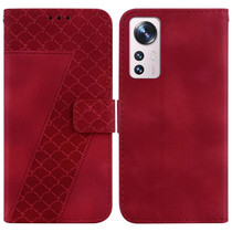 For Xiaomi 12 Pro 7-shaped Embossed Leather Phone Case(Red)