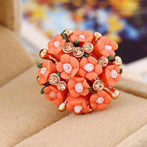 Fashion Ceramic Flower Ring for Women Adjustable Wedding Rings Jewelry(Orange red)