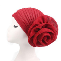 2PCS Bright Wire Plate Fower Turban Cap Chemotherapy Cap(Red)