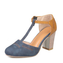 Thick Heel Suede Versatile High Heel Sandals for Women, Shoe Size:37(Blue)