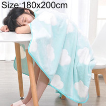 Summer Thin Coral Flannel Office Nap Blanket, Size:180x200cm(Green Clouds)