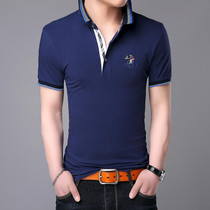 Fashionable Cotton Lapel Short-sleeve T-Shirt for Men, Size: XXXL(Navy Blue)