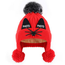Autumn and Winter Children Cartoon Cat Ear Shape Knitted Warm Wool Hat, Size:One Size(Red)