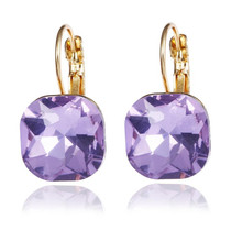 Women Fashion Color Square Stud Earrings Crystal Rhinestone Earring(Purple)