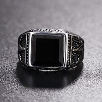 Europe and America Style Punk Gothic Retro Black Onyx Gemstone Men Titanium Steel Ring, US Size: 11, Diameter: 20.7mm, Perimeter: 65mm(Steel Color)