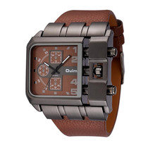 Oulm 3364 Men Square Dial Leather Belt Quartz Watch(Coffee)