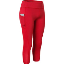 Stretch Tight Quick Drying Sweat Wicking Side Pocket Yoga Capris (Color:Red Size:S)