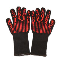 1 Pair Red Torch Pattern Silicone Cotton Microwave Oven Heat Insulation Kitchen Cooking Protective Gloves, High Temperature Resistance: 500 Degree C, Length: 32cm