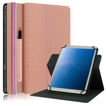 For 10 inch Cloth Texture 360 Rotation Horizontal Flip Universal Tablet PC Leather Case with Pen Slot(Rose Gold)