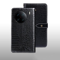 For vivo X90 Pro+ idewei Crocodile Texture Leather Phone Case(Black)