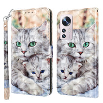 For Xiaomi 12 Pro 3D Painted Pattern Leather Phone Case(Two Loving Cats)