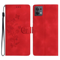 For OPPO Reno8 5G Flower Butterfly Embossing Pattern Leather Phone Case(Red)