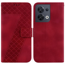 For OPPO Reno8 5G 7-shaped Embossed Leather Phone Case(Red)