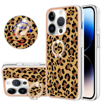 For iPhone 13 Pro Max Electroplating Dual-side IMD Phone Case with Ring Holder(Leopard Print)