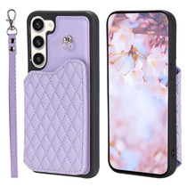 For Samsung Galaxy S23+ 5G Grid Texture Card Bag Phone Case with Lanyard(Purple)
