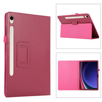 For Samsung Galaxy Tab S9 Ultra Litchi Texture Leather Tablet Case with Holder(Rose Red)