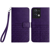 For OPPO Reno8 Rhombic Texture Leather Phone Case with Lanyard(Purple)