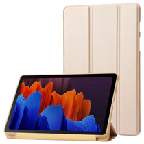 For Samsung Galaxy Tab S9 3-Fold Holder Silicone Leather Tablet Case(Gold)