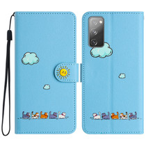 For Samsung Galaxy S20 FE Cartoon Cats Leather Phone Case(Blue)