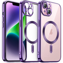 For iPhone 14 Plus Magnetic Transparent Electroplated TPU Phone Case(Purple)