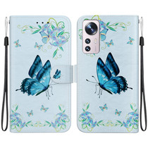 For Xiaomi 12 Pro Crystal Texture Colored Drawing Leather Phone Case(Blue Pansies)