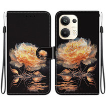 For OPPO Reno9 Pro+ Crystal Texture Colored Drawing Leather Phone Case(Gold Peony)