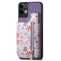 For OPPO Reno9 5G Retro Painted Zipper Wallet Back Phone Case(Purple)