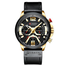 CURREN M8329 Casual Sport Leather Watch for Men(Gold black)
